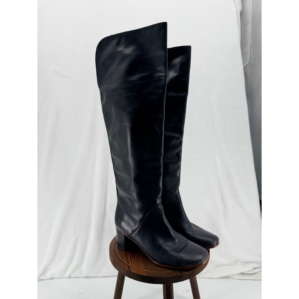 Leifnotes Anthropologie Black Leather Over The Knee Block Heel EU 39 US 8.5